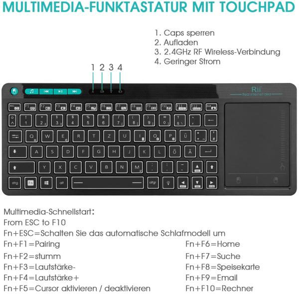 Kabellose Tastatur mit Touchpad, Beleuchtet