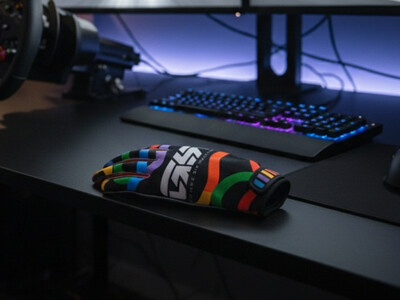 kurzer GSI SimRacing Handschuh liegt auf Tisch