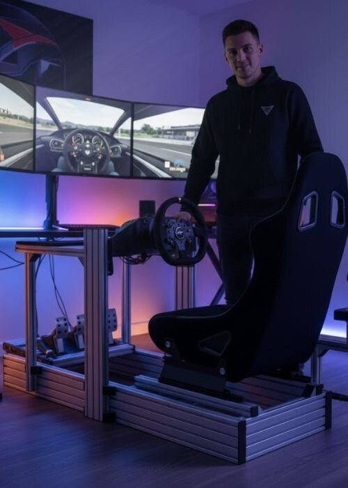 Mann mit Sim Rig