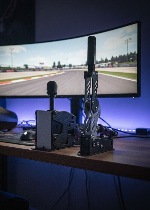 SimRace Shifter und Handbrake auf Tisch