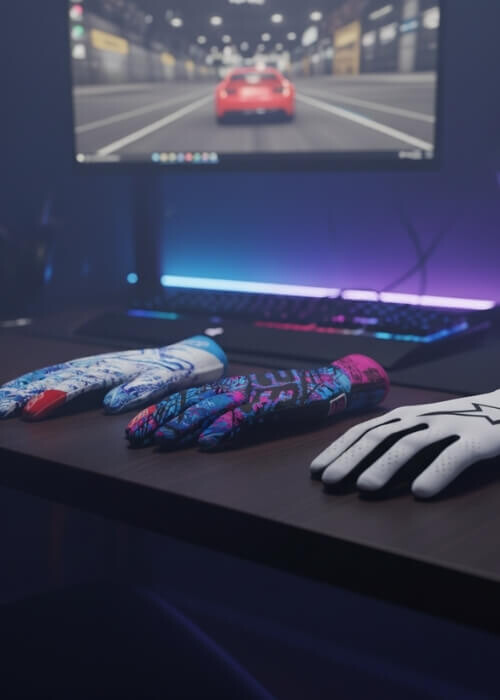 SimRacing Handschuh auf dem Tisch nebeneinander