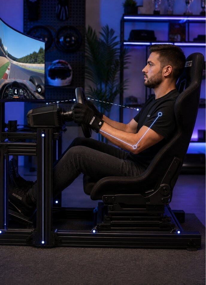 Simracing Sitzposition durch Grafik veranschaulicht