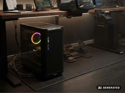 SimRacing PC steht unter Tisch