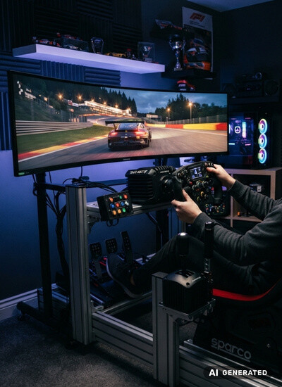 Person benutzt SimRace Setup nach Frage: welche Grafikkarte für SimRacing